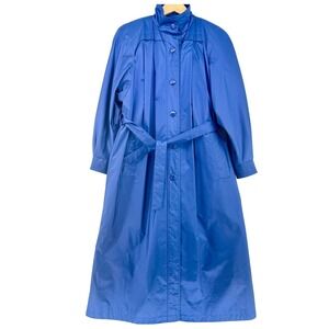 VTG J Gallery Blue Nylon Belted Trench Coat SZ 5/6 Detachable Quilted Lined 70s